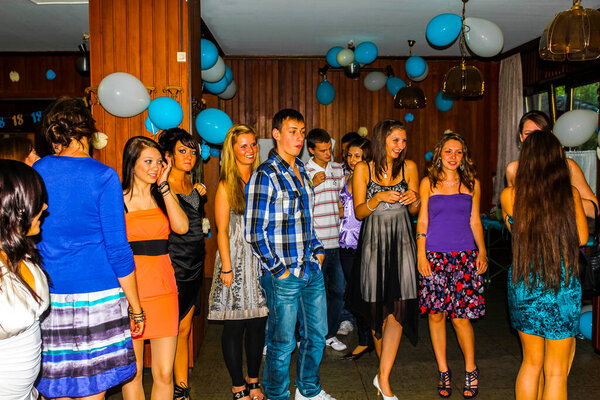 Leherheide Bremerhaven Germany 25. June 2010 Young people have a party and dance and laugh in Leherheide Bremerhaven Bremen Germany.