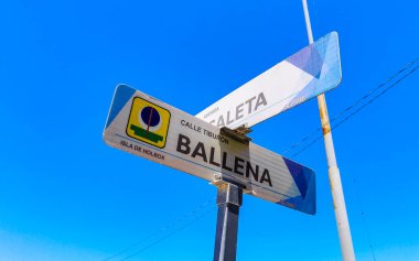 Quintana Roo Mexico 'daki Holbox Adası' nda trafik işaretleri ve yol işaretleri var..