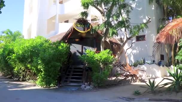Colorido Pueblo Hermosa Isla Holbox Con Vehículos Restaurante Tienda Gente — Vídeos de Stock