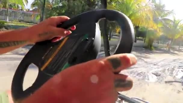 Golf Cart Buggy Ride Thru Village Nature Beach Isla Holbox — Stock Video