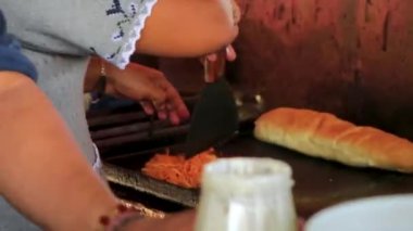 Meksika yemeği torta taco sandviçi Quintana Roo Mexico 'daki Holbox Adası' nda hazır..
