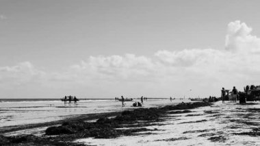 Holbox Mexico 22. December 2021 Panorama landscape view on beautiful Holbox island beach with people and turquoise water in Quintana Roo Mexico.