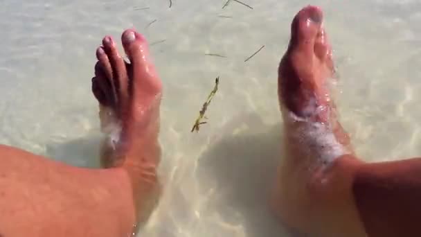キンタナ メキシコのアイラ ホルボックス島の澄んだターコイズブルーの水の中の足 — ストック動画