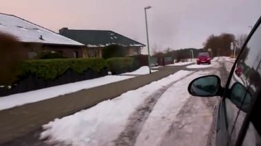 Bremerhaven Bremen Germany 05. December 2010 Driving in winter through snow in the car through roads and countryside in Leherheide Bremerhaven Bremen Germany.