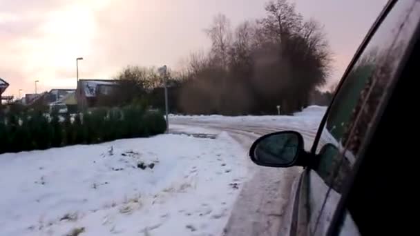Driving Winter Snow Car Roads Countryside Leherheide Bremerhaven Bremen Germany — Vídeo de stock