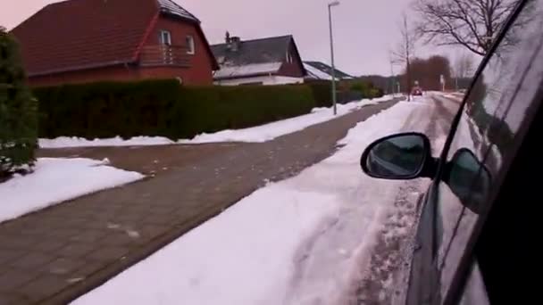 Проезд Зимой Снегу Автомобиле Дорогам Сельской Местности Бремерхафена Бремен Германия — стоковое видео