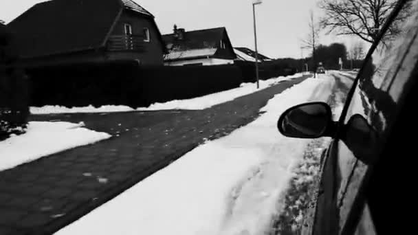 Driving Winter Snow Car Roads Countryside Leherheide Bremerhaven Bremen Germany — Vídeo de Stock