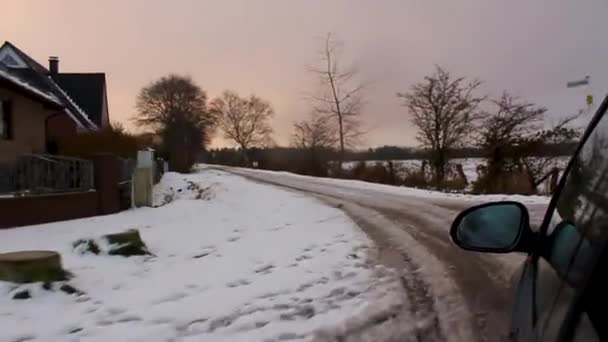 Driving Winter Snow Car Roads Countryside Leherheide Bremerhaven Bremen Germany — Vídeo de stock