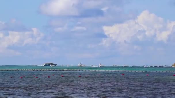Lodní Jachta Loď Trajektové Molo Přístav Tropické Mexické Pláži Panorama — Stock video