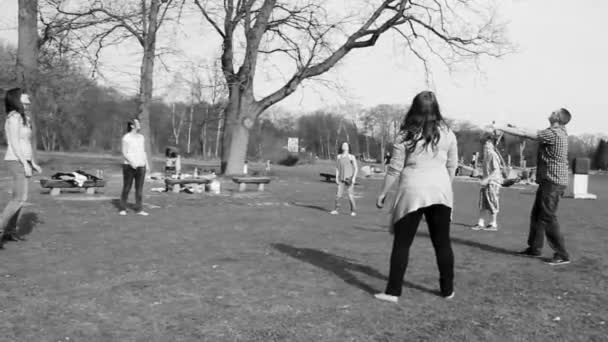 Lehe Bremerhaven Germany April 2011 Teenagers Play Volleyball Park Grass — Stockvideo