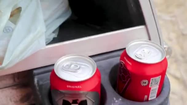 Tecate Red Beer While Driving Golf Cart Isla Holbox Island — Stock video