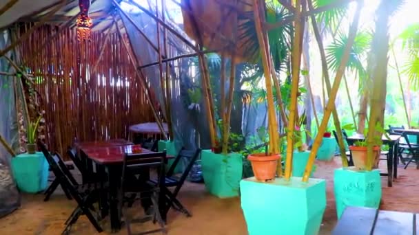 熱帯ホテル リゾートBlat Blat キンタナ メキシコのIsla Holbox島にヤシの木と竹があります — ストック動画