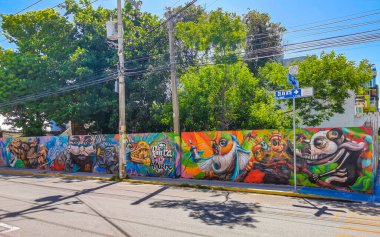 Playa del Carmen Mexico 20. July 2021 Artistic walls with paintings and graffiti in Playa del Carmen Quintana Roo Mexico.
