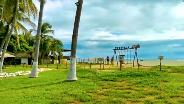 プエルトエスコンディドオアハカメキシコ12 2022年10月ジカテラ プエルト エスコンディド オアハカ メキシコのビーチでロマンチックなパラダイススイング — ストック動画