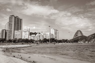 Sugarloaf sugar loaf mountain Pao de Azucar panorama view and cityscape of the Urca village in Rio de Janeiro Brazil.