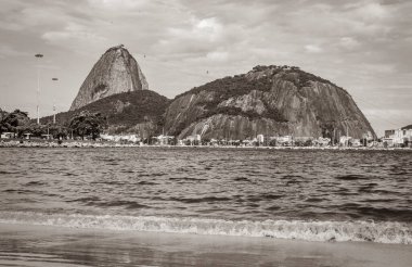 Sugarloaf sugar loaf mountain Pao de Azucar panorama view and cityscape of the Urca village in Rio de Janeiro Brazil.
