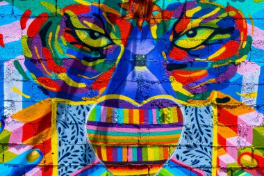 Playa del Carmen Mexico 26. March 2021 Artistic walls with paintings and graffiti in Playa del Carmen Quintana Roo Mexico.