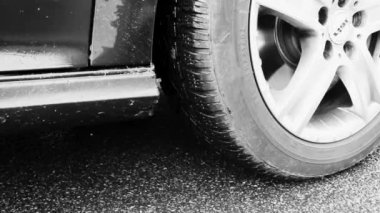 Leherheide Bremerhaven Germany 14. November 2010 Silver car rims on flat tire car wheel of sports car in Leherheide Bremerhaven Bremen Germany.