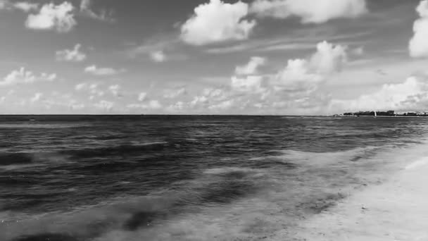 プラヤデルカルメンメキシコの澄んだターコイズブルーの水で熱帯カリブ海のビーチの風景のパノラマ — ストック動画