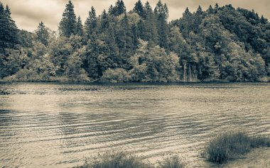 Plitvice Gölleri Ulusal Parkı Hırvatistan 'da şelaleli mavi ve yeşil renkli turkuaz su.