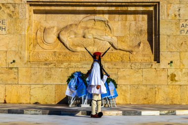 Athens Attica Greece 07. October 2018 Monument Tomb of the Unknown Soldier on Syntagma Square by the Parliament Building with parade in Athens Attica Greece.
