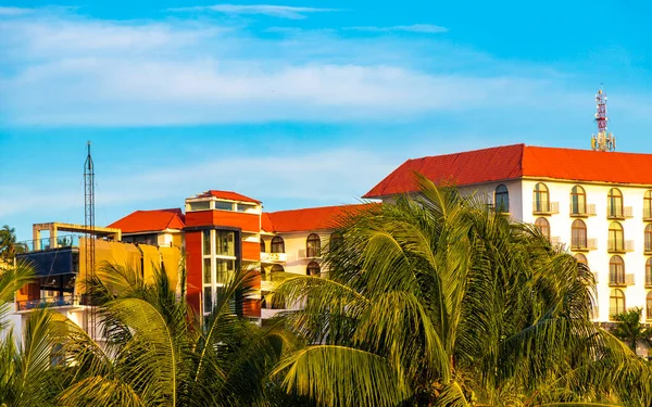 Hotels buildings and houses in tropical paradise in Zicatela Puerto Escondido Oaxaca Mexico.