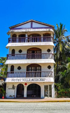Puerto Escondido Oaxaca Mexico 2022 Hotels buildings and houses in tropical paradise in Zicatela Puerto Escondido Oaxaca Mexico.