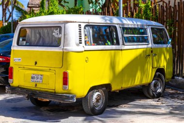 Playa del Carmen Quintana Roo Mexico 2021 Various minibuses vans transporters vehicles cars in Playa del Carmen Quintana Roo Mexico.