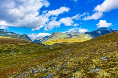 İskandinavya 'daki Rondane Ulusal Parkı Ringbu Innlandet Norveç' te el değmemiş doğa tepeleri ve kaya taşlarıyla güzel bir dağ manzarası..