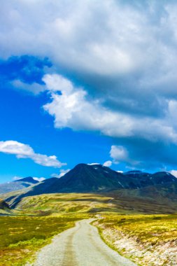 İskandinavya 'daki Rondane Ulusal Parkı Ringbu Innlandet Norveç' te el değmemiş doğa nehirleri, kayalar ve göller ile güzel bir dağ manzarası..