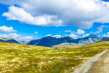 İskandinavya 'daki Rondane Ulusal Parkı Ringbu Innlandet Norveç' te el değmemiş doğa nehirleri, kayalar ve göller ile güzel bir dağ manzarası..