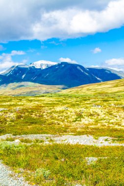 İskandinavya 'daki Rondane Ulusal Parkı Ringbu Innlandet Norveç' te el değmemiş doğa tepeleri ve kaya taşlarıyla güzel bir dağ manzarası..