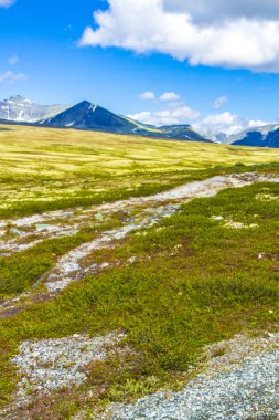 İskandinavya 'daki Rondane Ulusal Parkı Ringbu Innlandet Norveç' te el değmemiş doğa tepeleri ve kaya taşlarıyla güzel bir dağ manzarası..