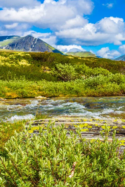 İskandinavya 'daki Rondane Ulusal Parkı Ringbu Innlandet Norveç' te el değmemiş doğa nehirleri, kayalar ve göller ile güzel bir dağ manzarası..