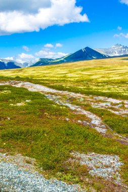 İskandinavya 'daki Rondane Ulusal Parkı Ringbu Innlandet Norveç' te el değmemiş doğa nehirleri, kayalar ve göller ile güzel bir dağ manzarası..