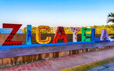 Puerto Escondido Mexico 16. January 2023 Colorful Zicatela Puerto Escondido lettering sign symbol on beach in Zicatela Puerto Escondido Oaxaca Mexico.