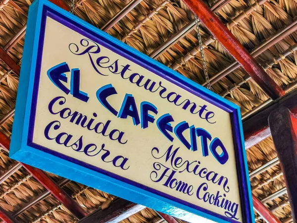 Signo Azul Blanco Nombre Del Restaurante Cafecito Zicatela Puerto Escondido —  Fotos de Stock