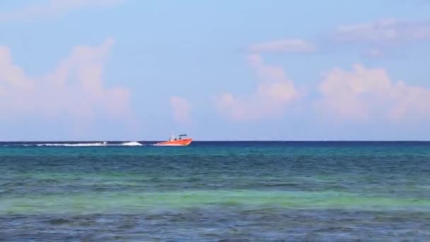 Bootsjacht Fähranlegesteg Und Hafen Tropischen Mexikanischen Strand Blick Von Playa — Stockvideo