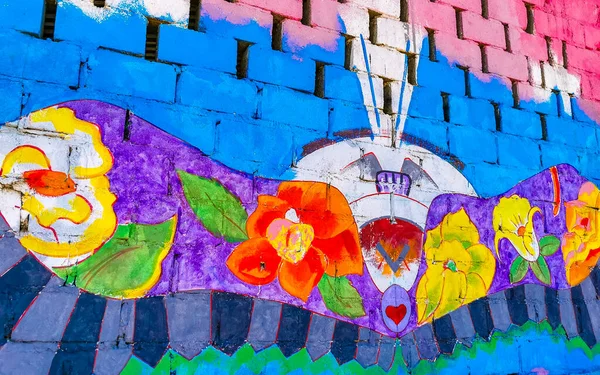 Puerto Escondido Oaxaca Mexiko Januar 2023 Mauer Mit Farbenfrohen Graffiti — Stockfoto