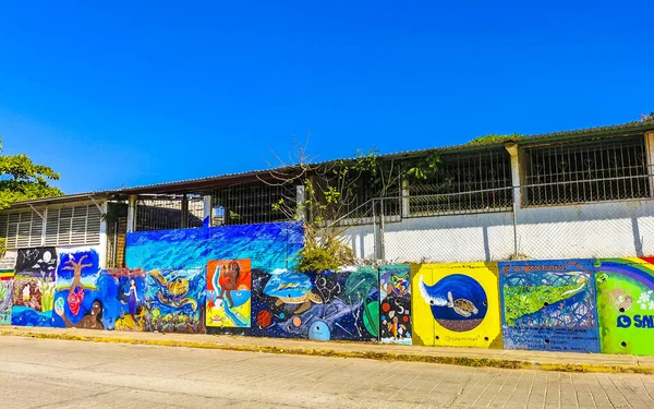 stock image Puerto Escondido Oaxaca Mexico 16. January 2023 Wall with colorful graffiti art drawings and beautiful paintings in Rinconada Bacocho Puerto Escondido Oaxaca Mexico.