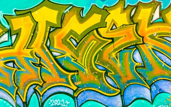 Пуэрто Эскондидо Оахака Мексика Январь 2023 Стена Красочными Граффити Рисунки — стоковое фото