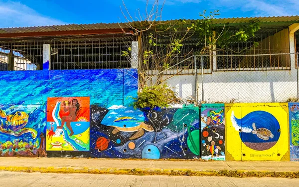 Πουέρτο Εσκοντίντο Οαχάκα Μεξικό Ιανουάριος 2023 Τοίχος Πολύχρωμα Γκράφιτι Σχέδια — Φωτογραφία Αρχείου