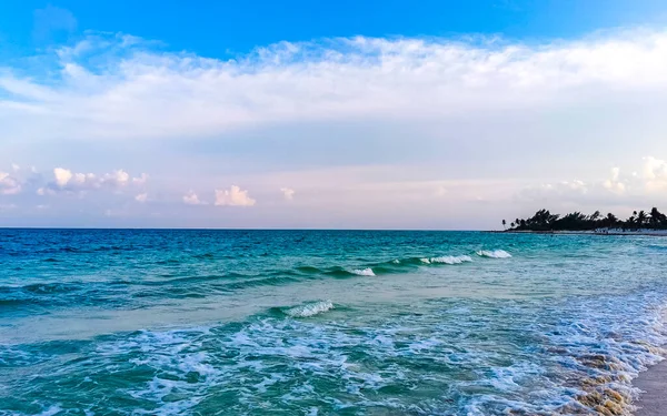 Карибский Пейзаж Чистой Бирюзовой Голубой Водой Пляже Playa Del Carmen — стоковое фото
