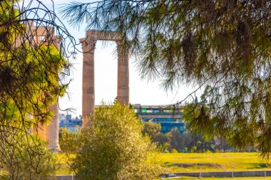 Olympieion Historic buildings and ruins of a temple from the Hadrian era in Athens Attica Greece.
