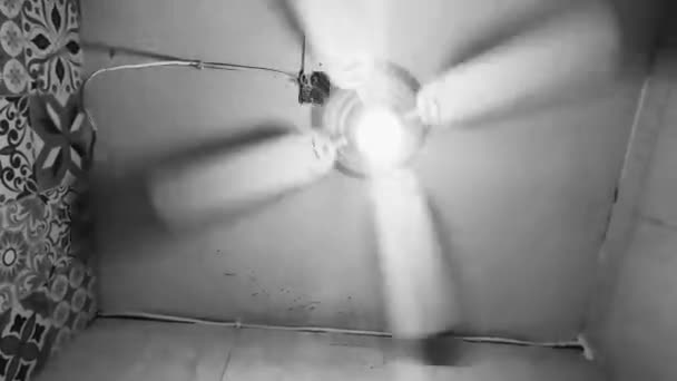 Černobílé Video Bílého Ventilátoru Rotuje Pod Střechou Playa Del Carmen — Stock video