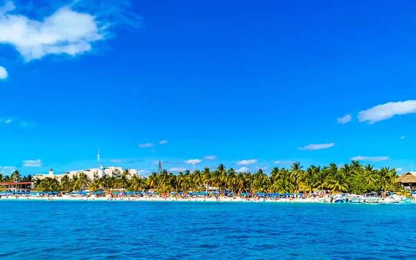 Isla Mujeres Kadın Adası Panorama Manzarası Sürat Teknesinden Tropikal Sahil — Stok fotoğraf
