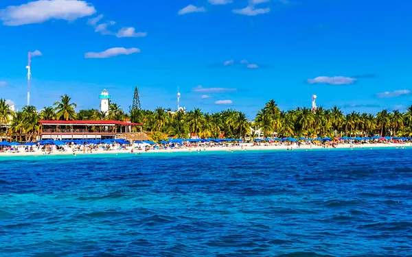 Isla Mujeres Womens Island Panorama Utsikt Från Motorbåt Till Tropisk — Stockfoto