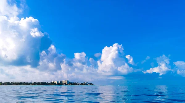 Isla Mujeres Womens Island Panorama Utsikt Från Motorbåt Till Tropisk — Stockfoto