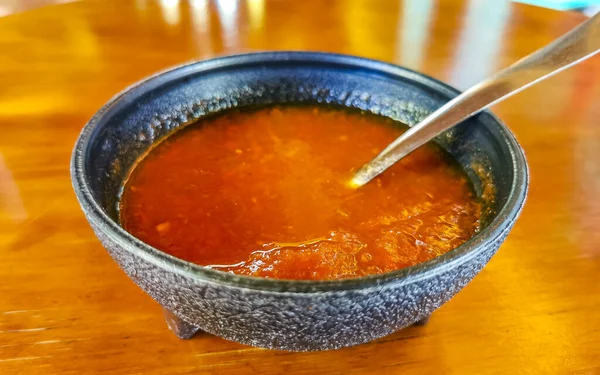 Spicy Red Mexican Chili Sauce Zicatela Puerto Escondido Oaxaca Mexico — Stock Photo, Image