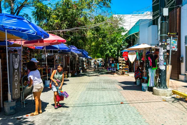 Stock image Playa del Carmen 26. March 2021 Typical street road and cityscape of La Quinta Avenida with restaurants shops stores people souvenirs and buildings of Playa del Carmen in Quintana Roo Mexico.